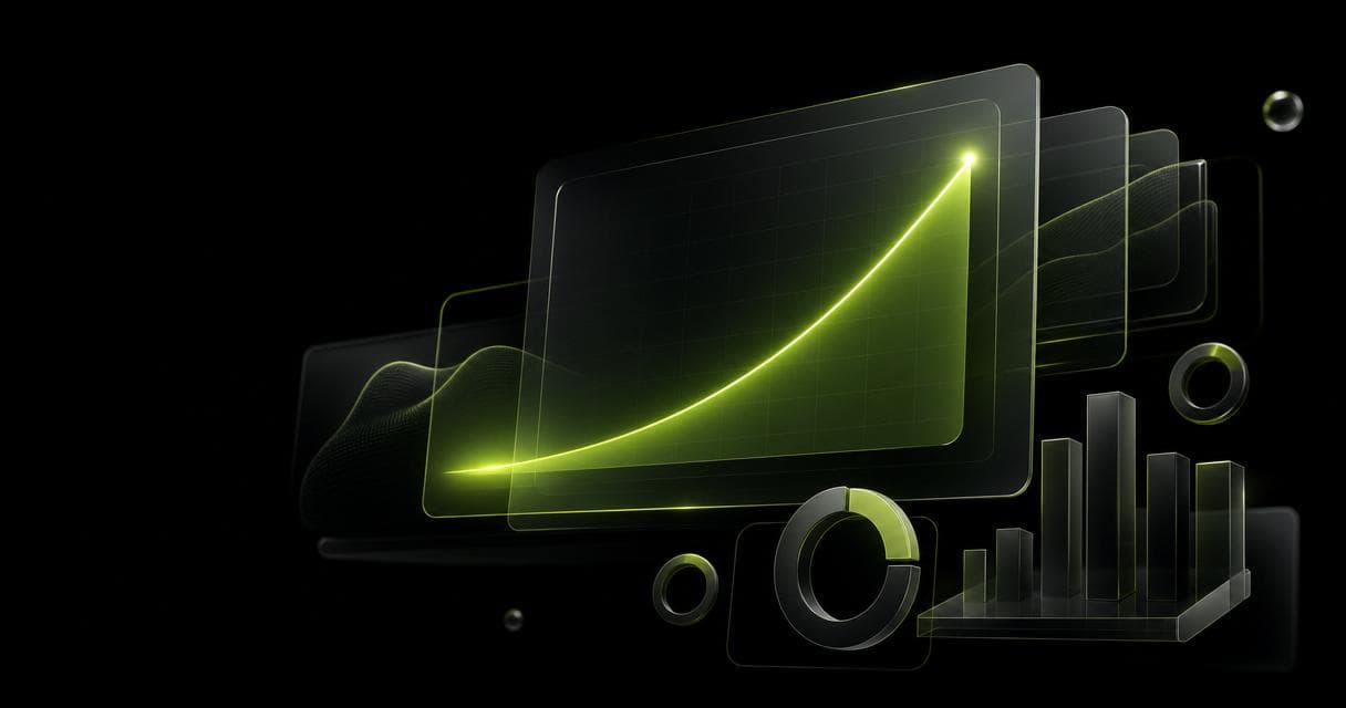 3D holographic dashboard visualizing online fitness coaching statistics for 2026 with a glowing lime-green growth curve on a dark background