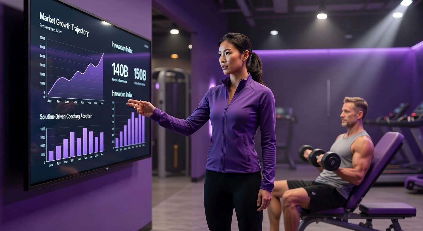 Professional header image for industry analysis: Personal Fitness Coaching: $140B Market Insights