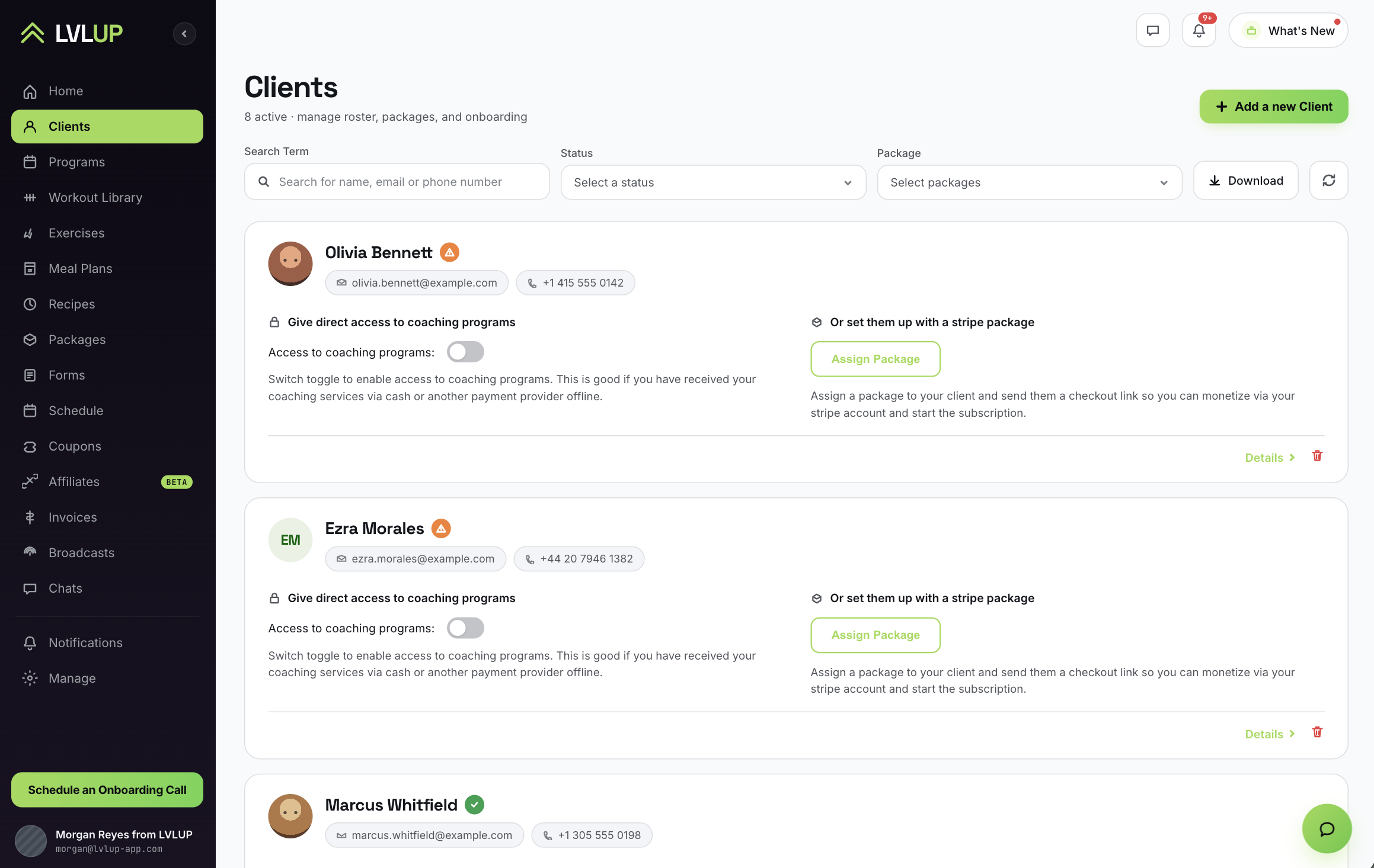 LVLUP coach web dashboard
