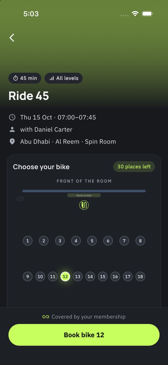 Pick your bike on the room map